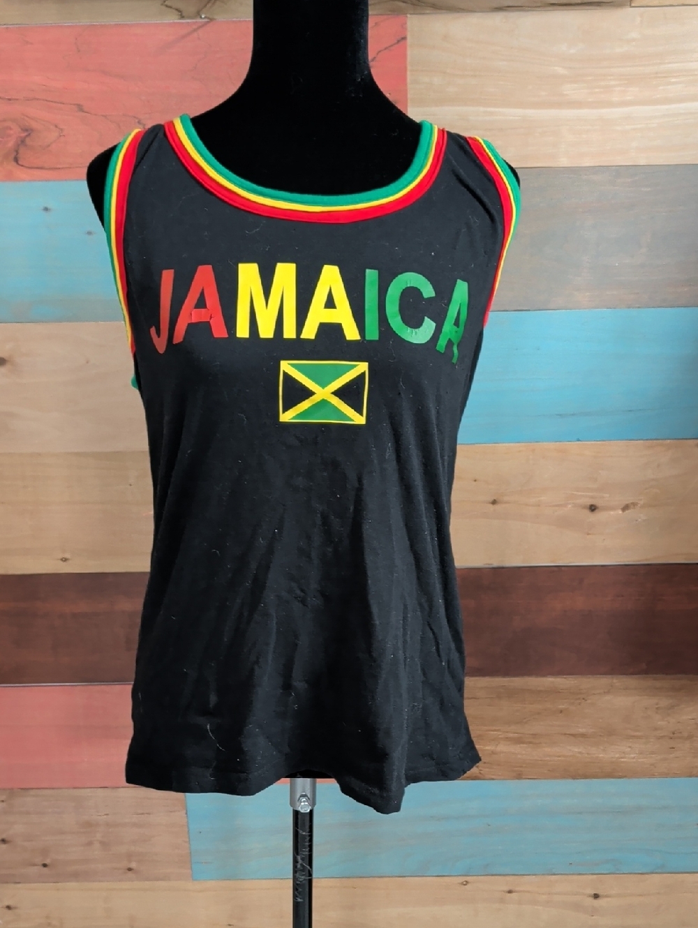 Jamaica Graphic Tank Top - Black with Red Yellow Green Trim